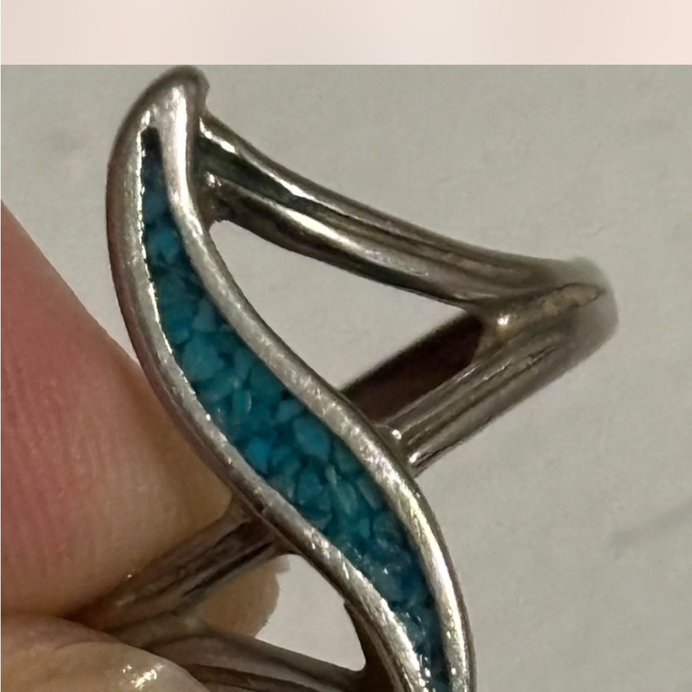 Vintage Sterling Silver Turquoise Inlay Ring • Size 9 - Picture 7 of 7